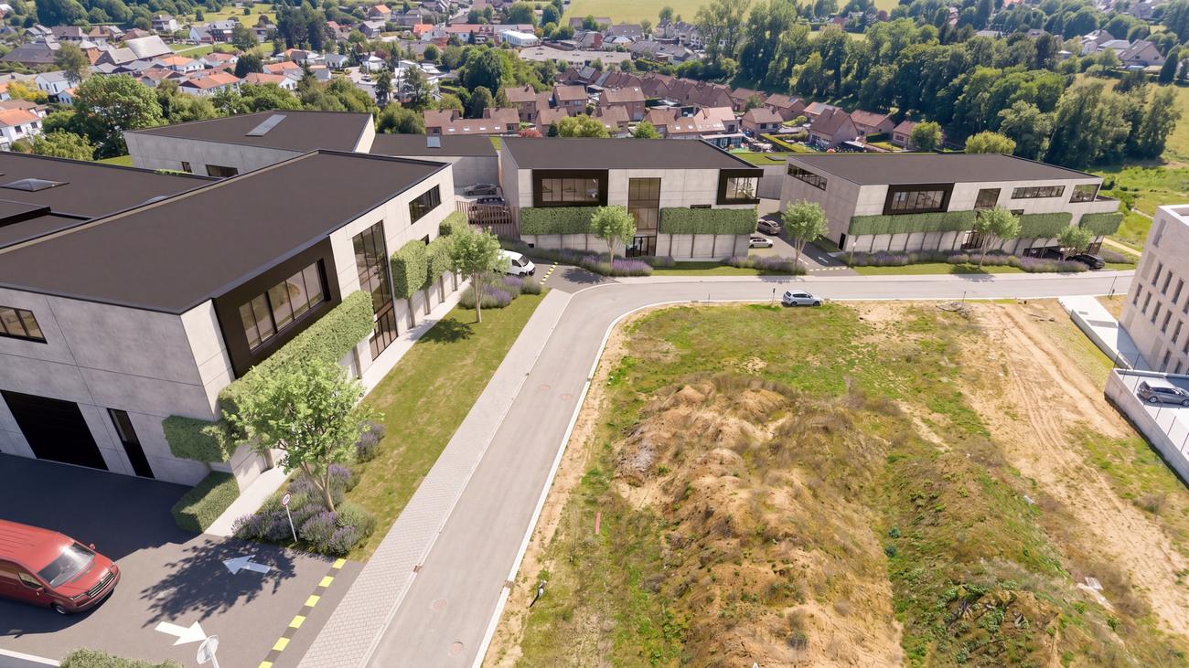 Luchtfotomontage van het bedrijventerrein Keiberg-Vossem met de drie volumes van Fura Park.