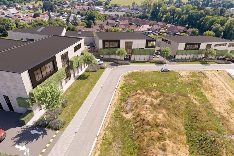 Luchtbeeld van Fura Park in Tervuren, als fotomontage in de bestaande omgeving van Vossem.
